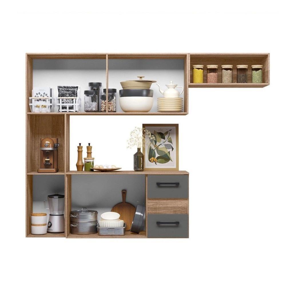 Cozinha Suspensa Juliete 7 Portas 2 Gavetas Carvalho Rústico Chumbo Nicioli - 3