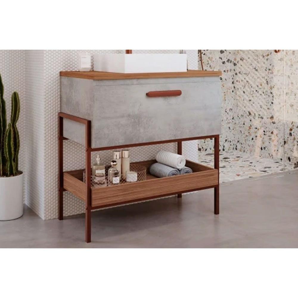 Gabinete De Banheiro Balcão Portinari 1 Porta C-cuba 80cm Cimento-freijo - Mgm - 1