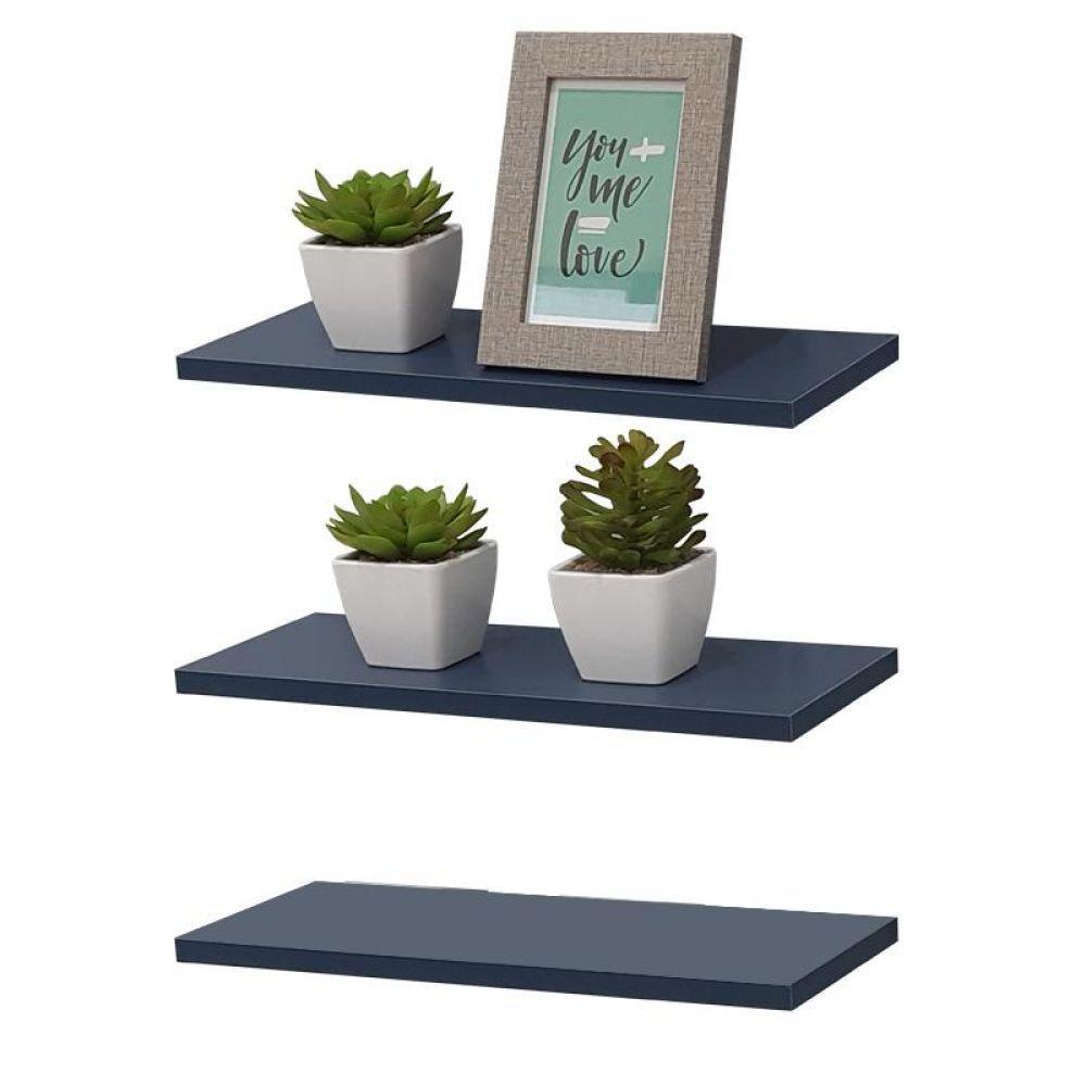 Kit 3 Prateleiras 90 X 10cm Azul Suporte Invisível - 1