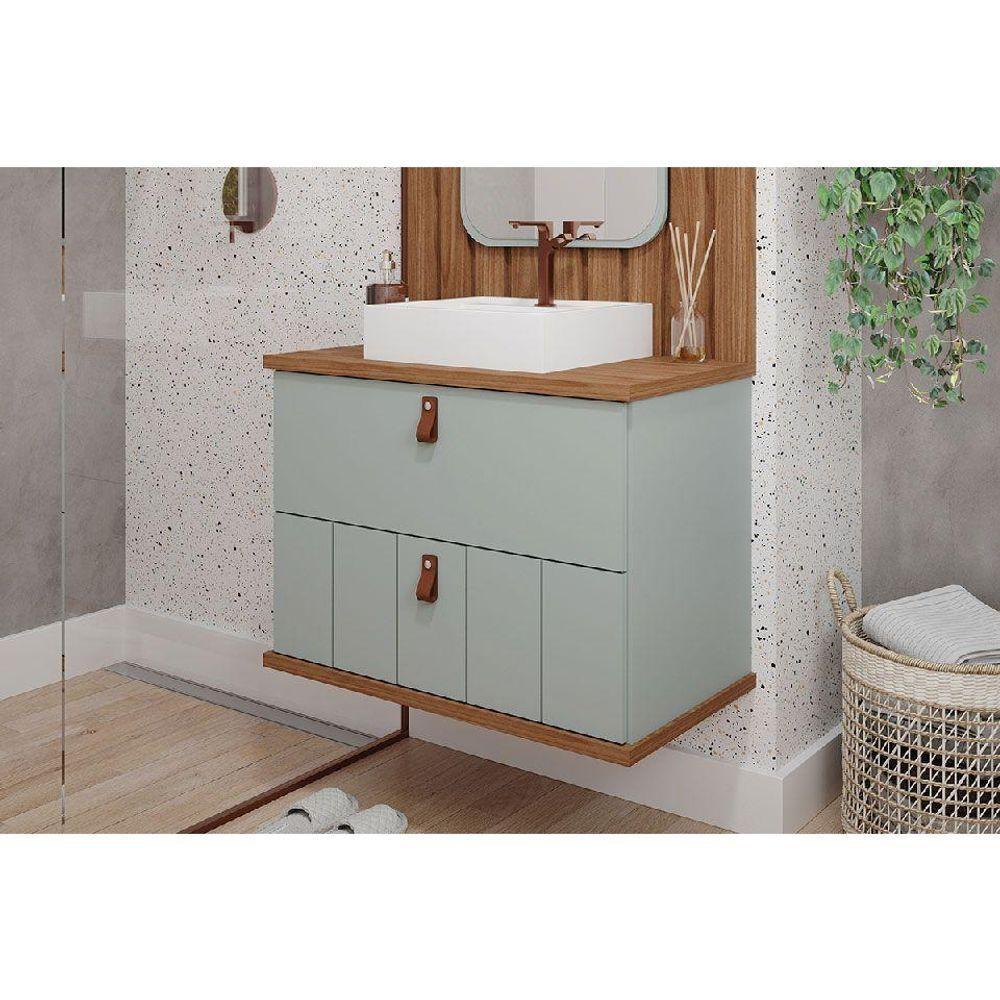 Gabinete De Banheiro Balcão Milano 1 Porta E 1 Gaveta C-cuba 80cm Pistache-freijo - Mgm - 1