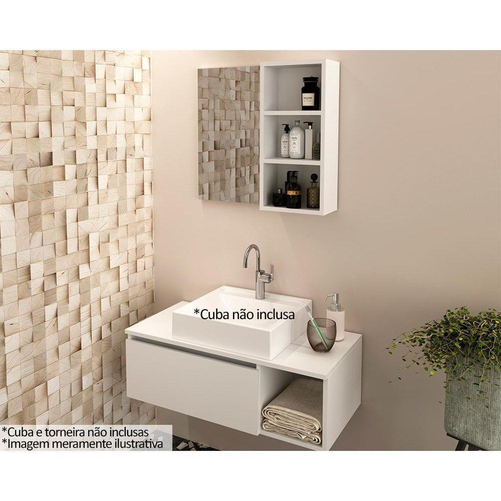 Conjunto De Banheiro Balcão Suspenso Bn3601 S- Cuba 80cm E Armário C- Espelho Bn3609 Branco - Tecno Mobili - 1