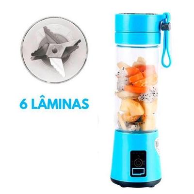 Mini Liquidificador Portátil Usb para Shakes e Vitaminas 380ml Azul Academia