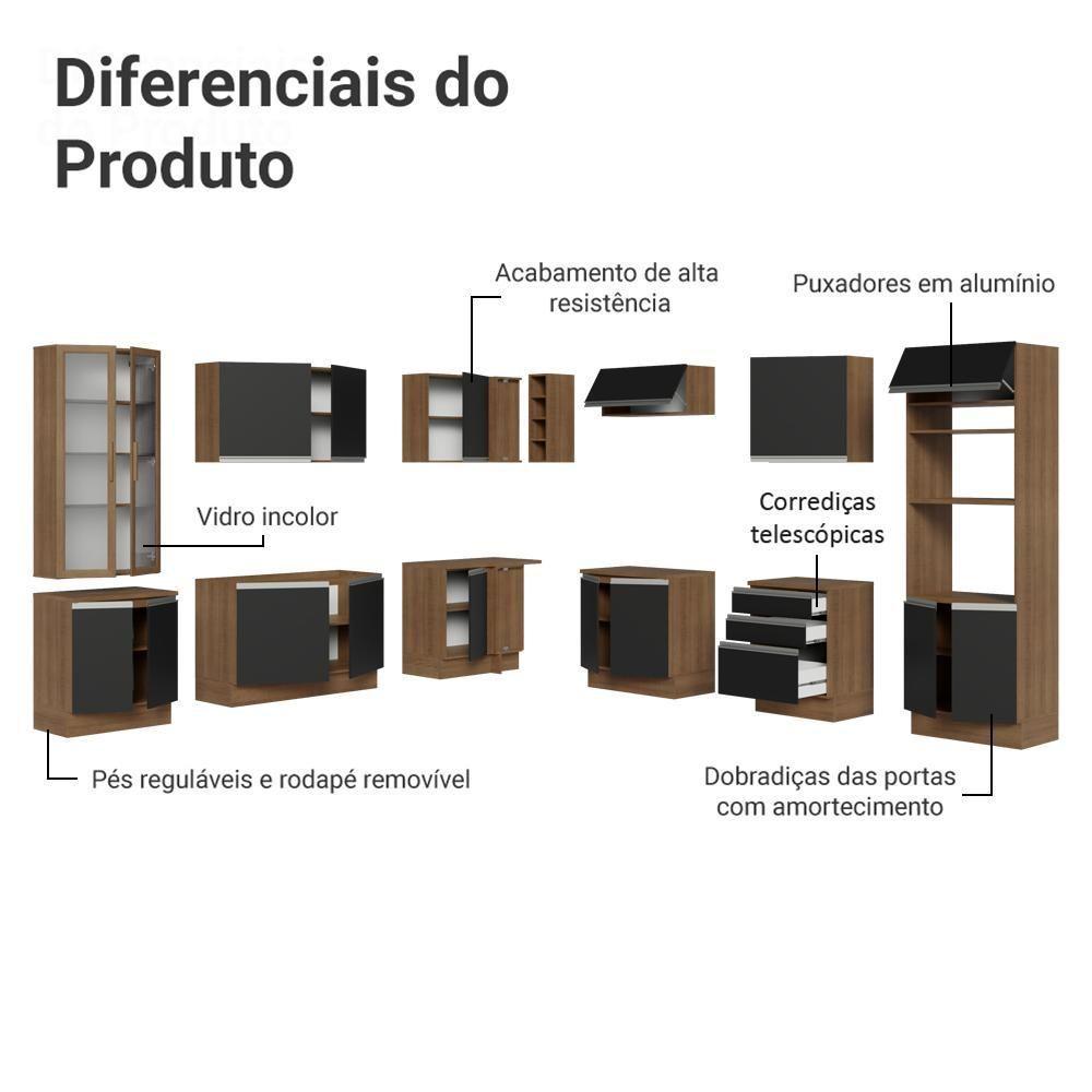 Armário De Cozinha Completa 549cm Rustic/preto Glamy Madesa 01 Rustic/preto - 4
