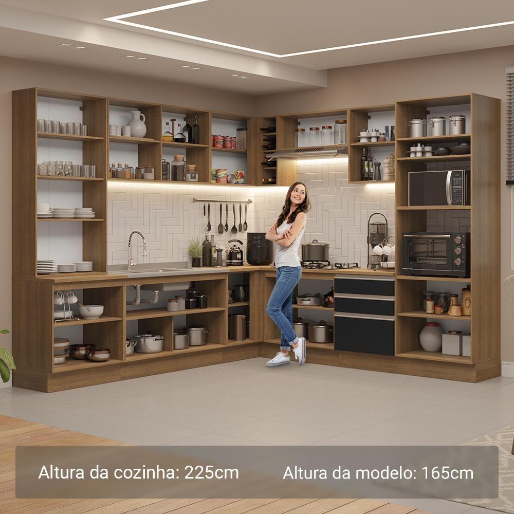 Armário De Cozinha Completa 549cm Rustic/preto Glamy Madesa 01 Rustic/preto - 5