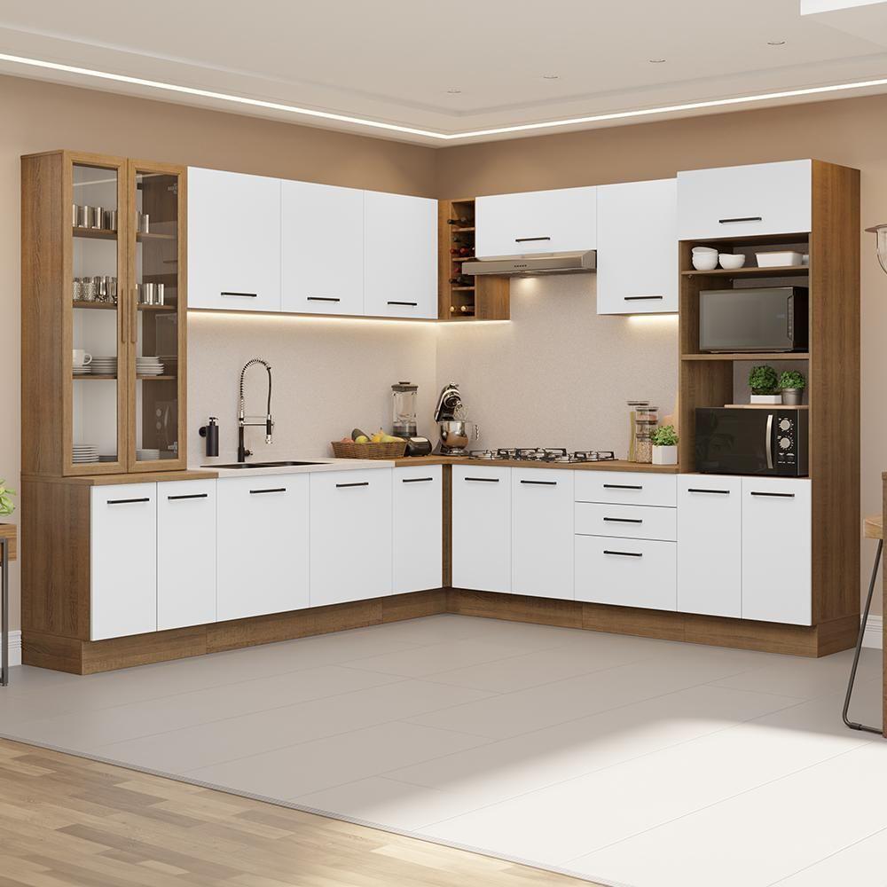Armário De Cozinha Completa 549cm Rustic/branco Agata Madesa 01 Rustic/branco - 1