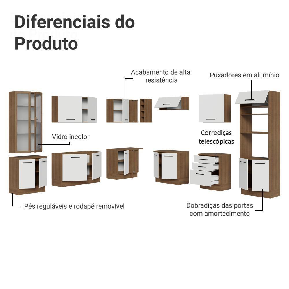 Armário De Cozinha Completa 549cm Rustic/branco Agata Madesa 01 Rustic/branco - 4