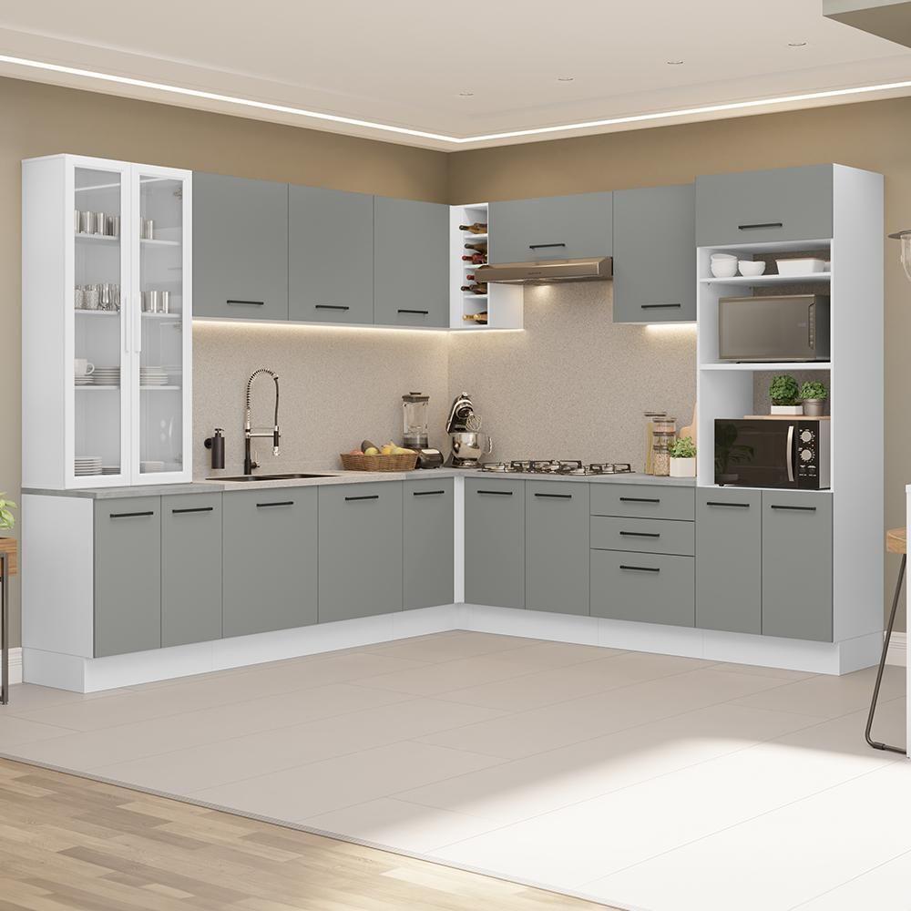 Armário De Cozinha Completa 549cm Branco/cinza Agata Madesa 01 Branco/cinza - 1