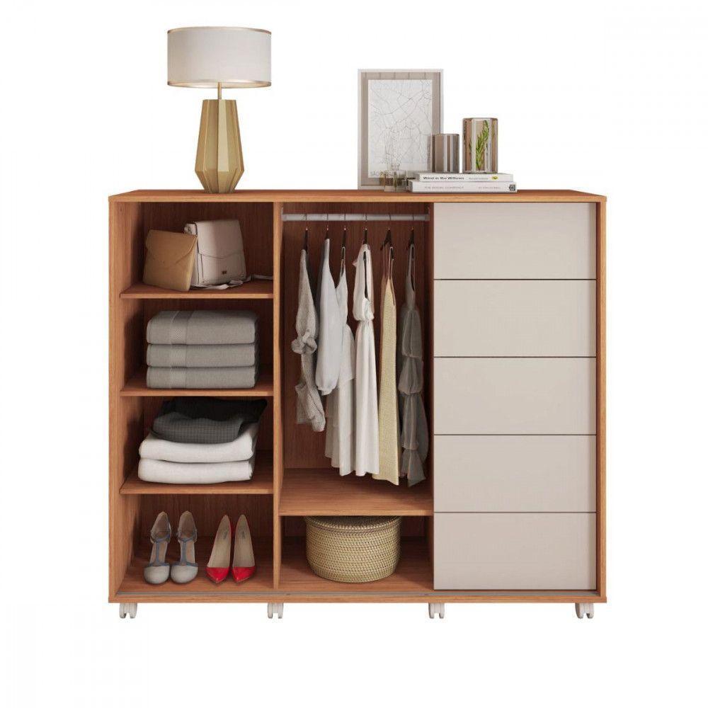 Cômoda Pegasus 5 Gavetas 2 Portas Freijo Off White Caemmun Freijo Com Off White - 3