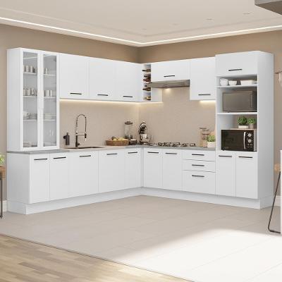 Cozinha Completa Agata 17 Portas 3 Gavetas MDF 549cm Branco com Puxadores em Alumínio