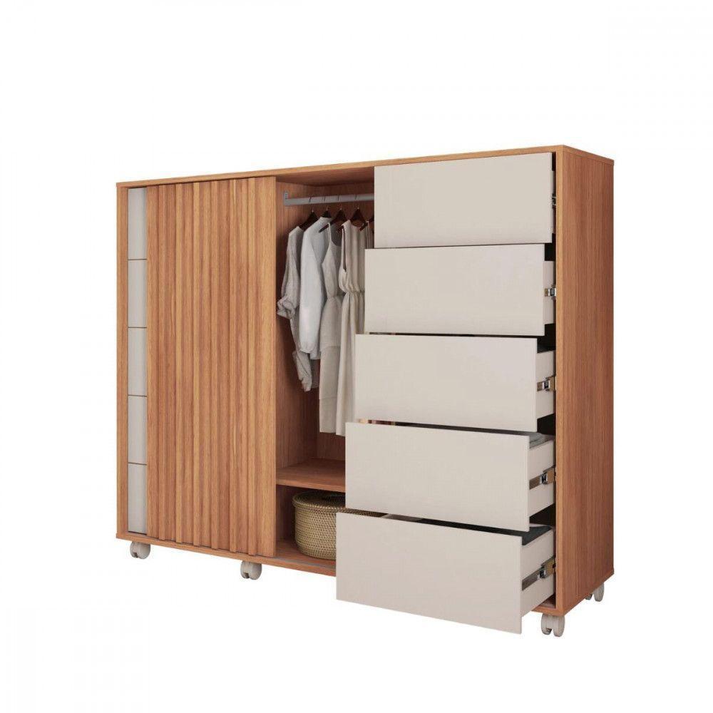 Conjunto Guarda Roupa Casal E Cômoda Freijo Off White Caemmu Freijo Com Off White - 6