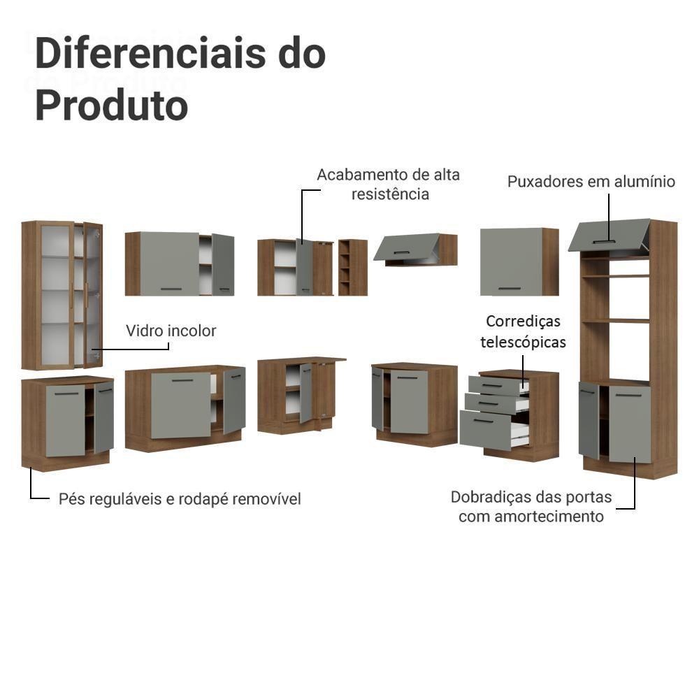 Armário De Cozinha Completa 549cm Rustic/cinza Agata Madesa 01 Rustic/cinza - 7