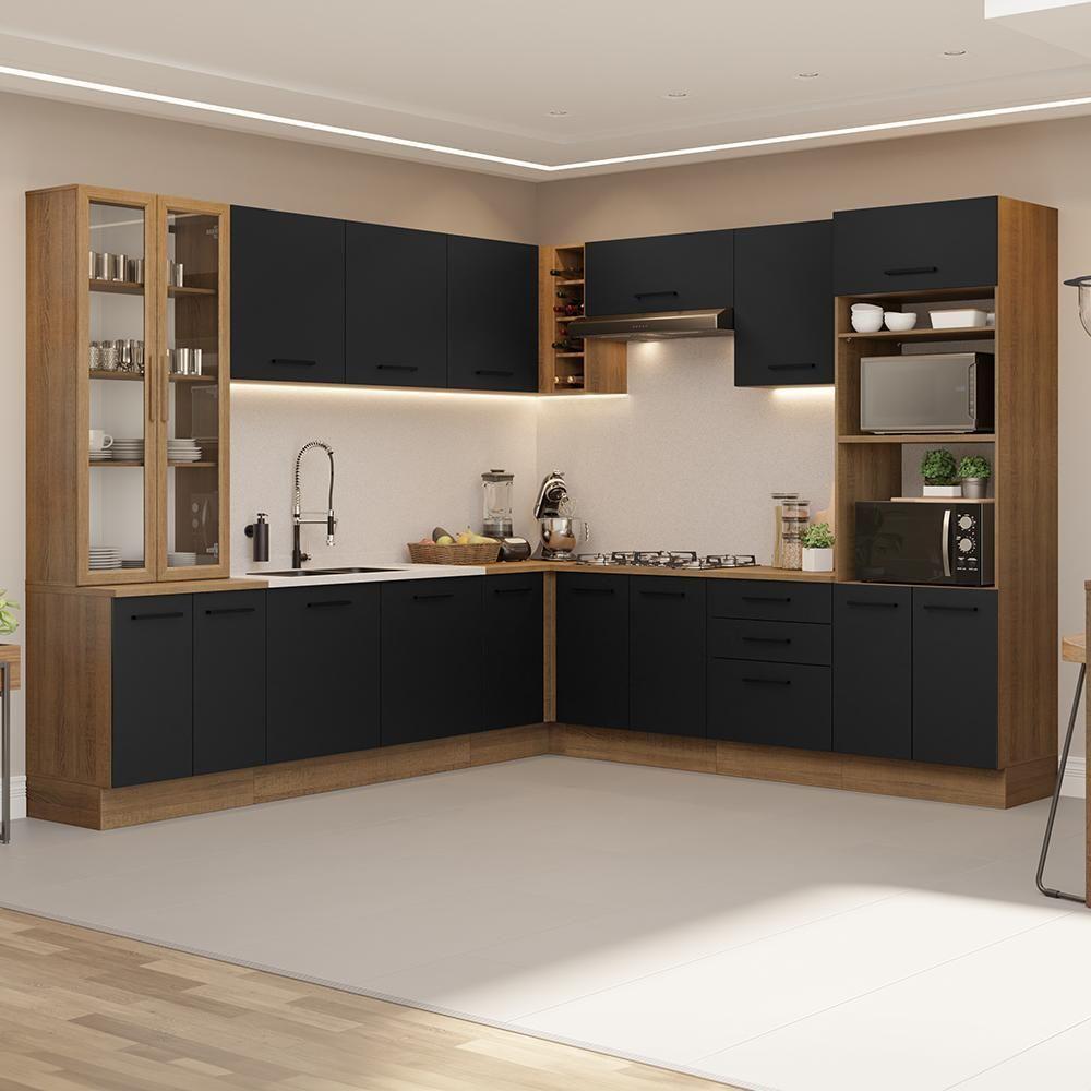 Armário De Cozinha Completa 549cm Rustic/preto Agata Madesa 01 Rustic/preto - 1