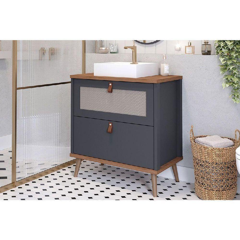 Gabinete De Banheiro Balcão Vêneto 1 Porta E 1 Gaveta C-cuba 80cm Titanio-freijo - Mgm - 1