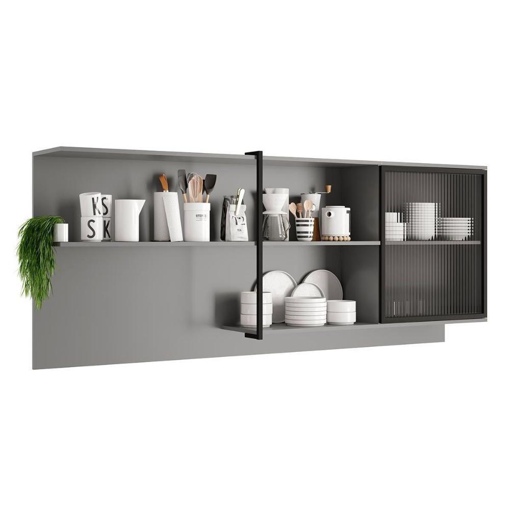 Armário De Cozinha Modulado Alpha 2504 Com 1 Porta Com Vidro Canelado 200cm Cinza - 1