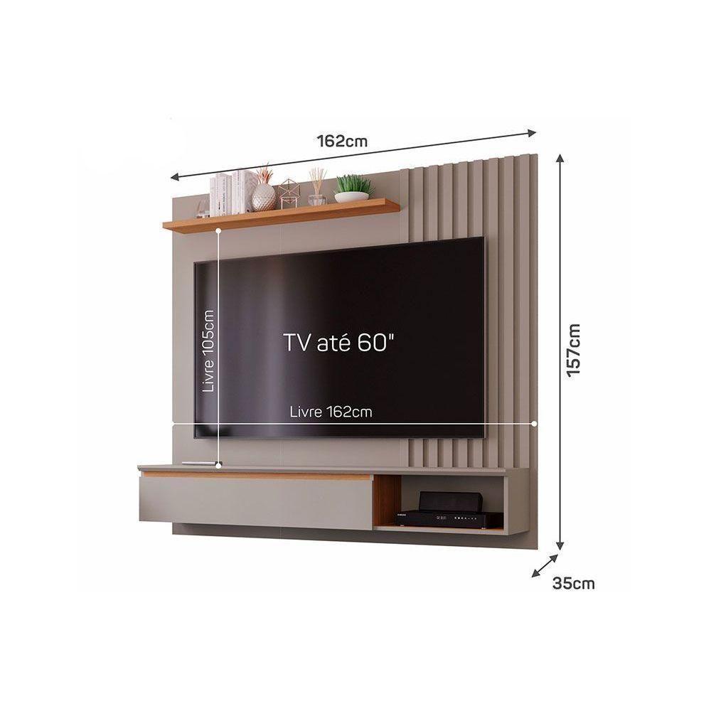 Painel Quarto P- Tv Até 60 Pol Panamá Plus Ripado C- 1 Porta E Nicho 162x157cm Off White-nature - Permóbili - 2