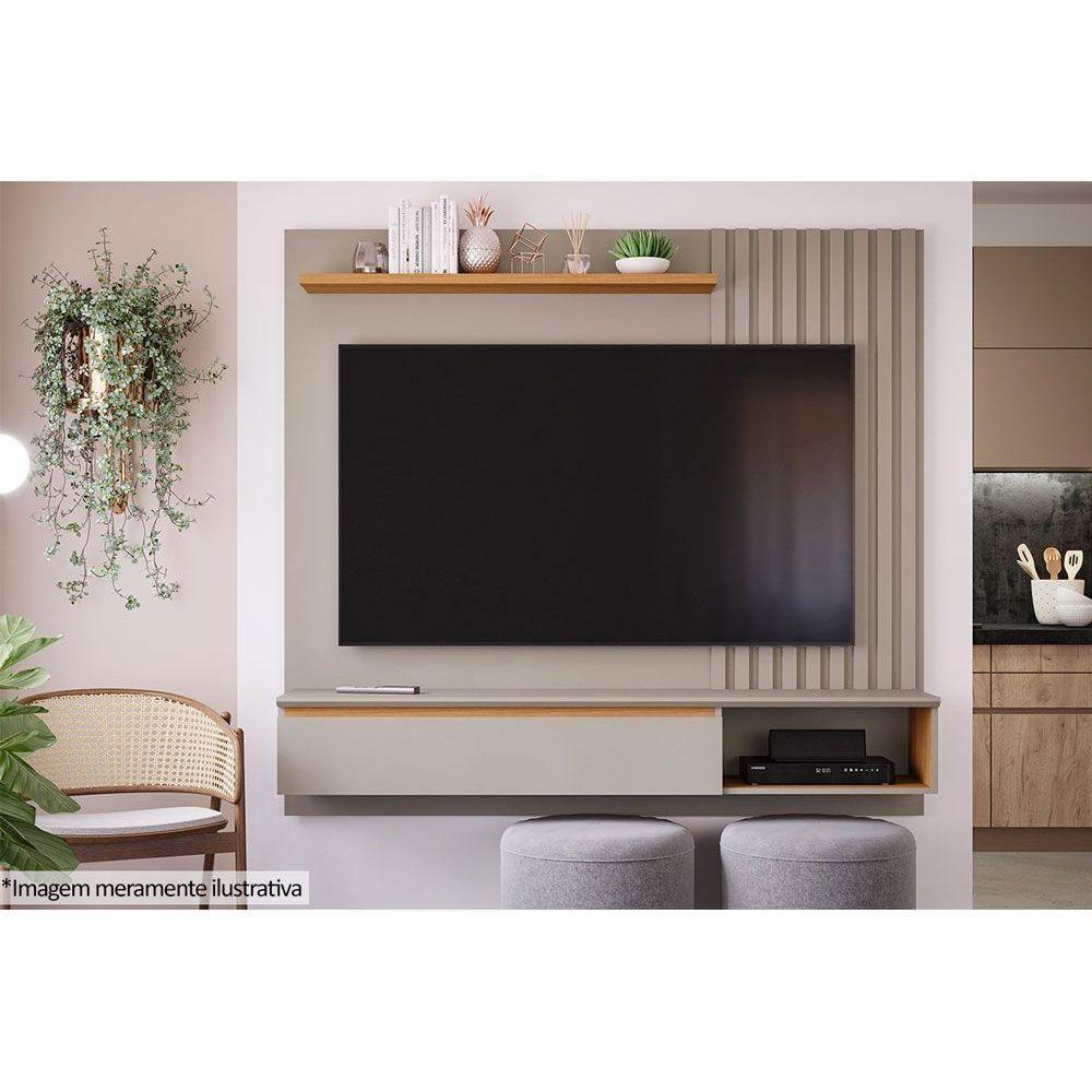 Painel Quarto P- Tv Até 60 Pol Panamá Plus Ripado C- 1 Porta E Nicho 162x157cm Off White-nature - Permóbili - 5
