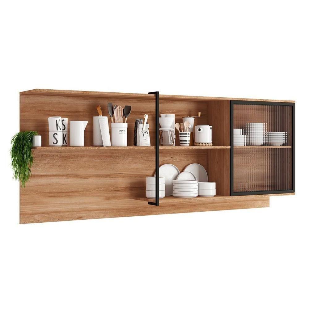 Armário De Cozinha Modulado Alpha 2504 Com 1 Porta Com Vidro Canelado 200cm Freijó - 1