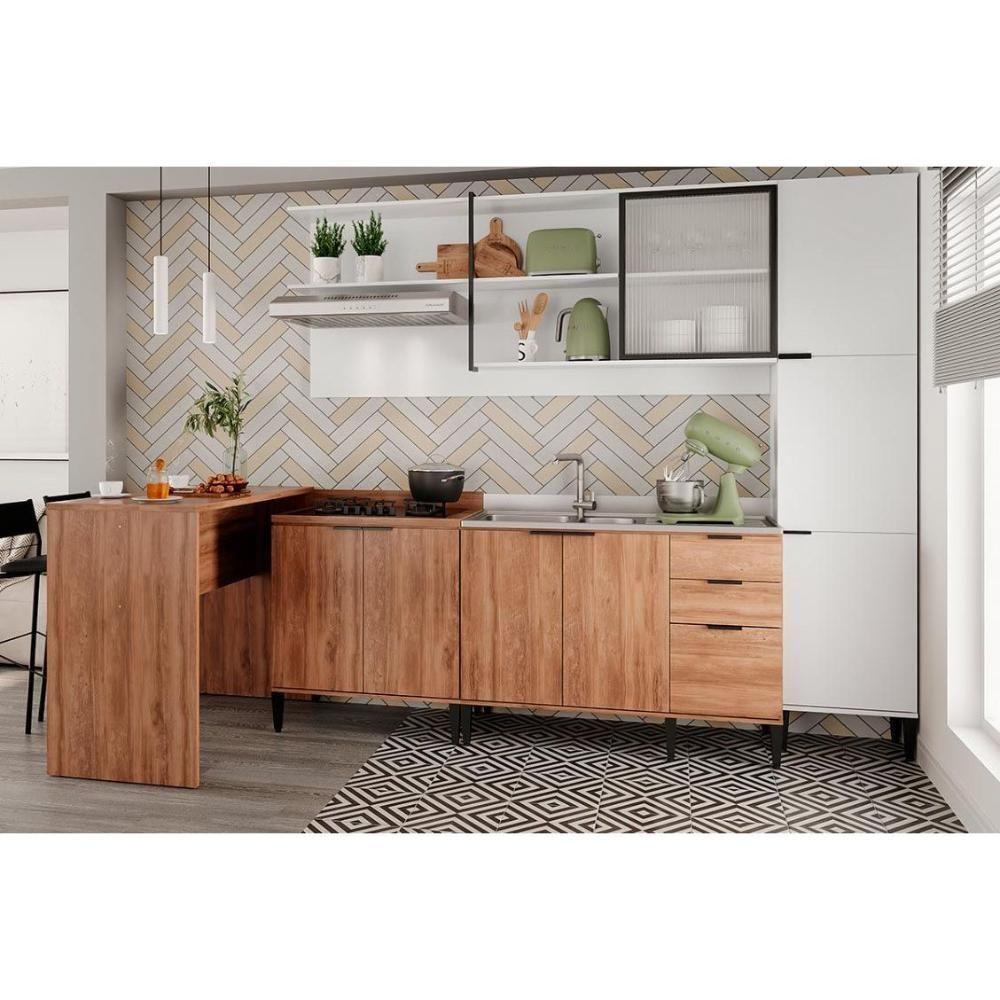 Armário De Cozinha Modulado Alpha 2504 Com 1 Porta Com Vidro Canelado 200cm Freijó - 3