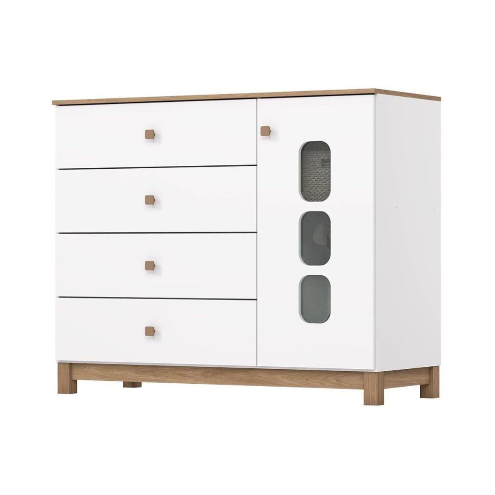 Cômoda Bebê Aconchego C- 1 Porta E 4 Gavetas Branco-jequitiba - Henn - 1