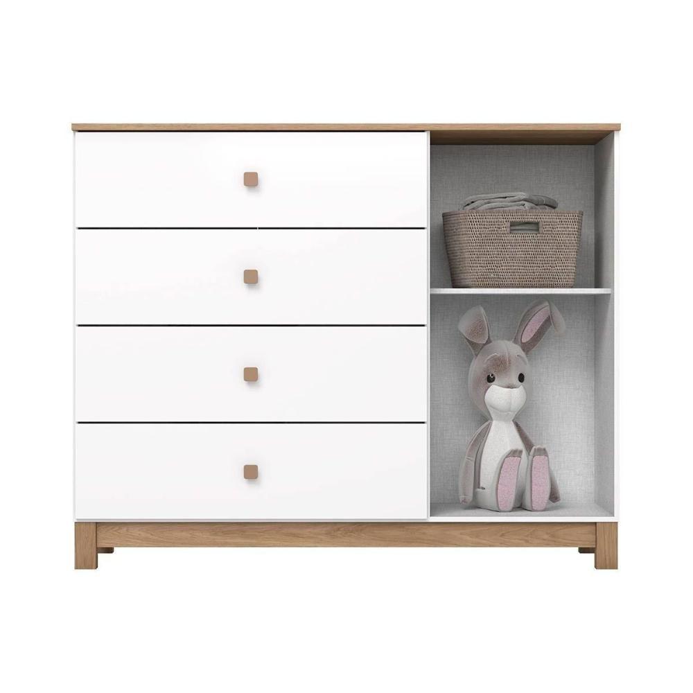 Cômoda Bebê Aconchego C- 1 Porta E 4 Gavetas Branco-jequitiba - Henn - 2