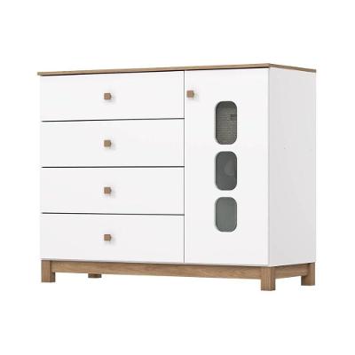Cômoda Infantil Quarto Aconchego 4 Gavetas em MDF com Puxadores Branco Jequitiba