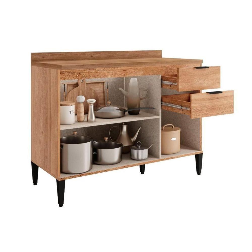 Balcão De Cozinha Modulado Alpha 2506 3 Portas E 2 Gavetas Com Tampo 120cm Freijó Off White - 3