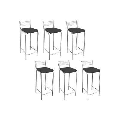 Banqueta De Cozinha Gênova B705 Kit 6 Un Cromada Preto 110