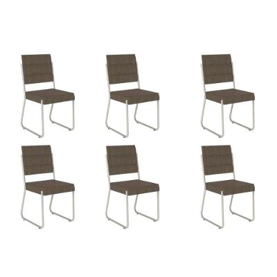 Cadeira De Cozinha 1736 Kit 6 Uni Prata Suede Linho Cinza