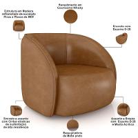 Kit Sofá 4 Lugares Eron 288cm Com Poltrona Giratória Angelina M03 Couríssimo Whisky - Lyam - 6