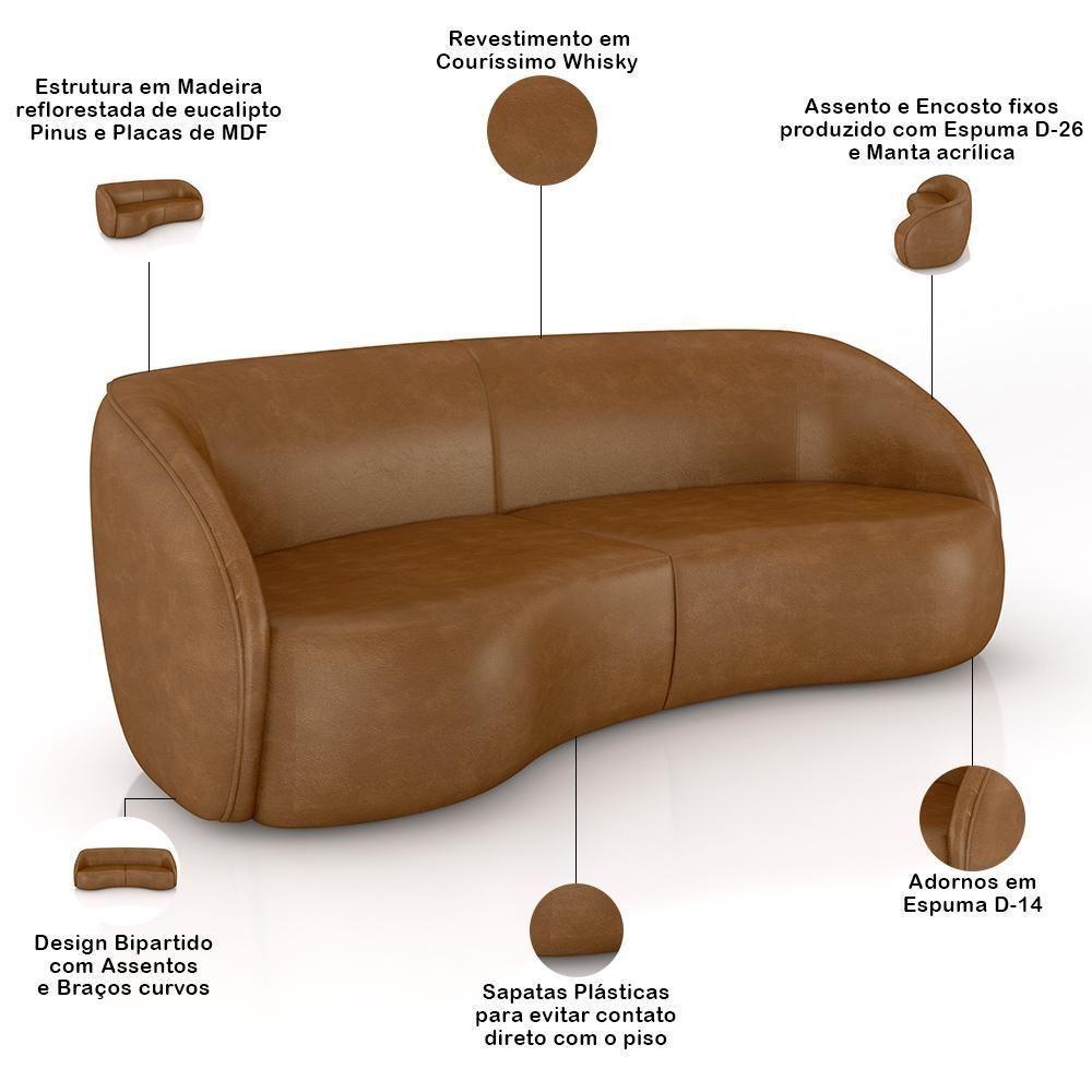 Kit Sofá 4 Lugares Eron 240cm Com Poltrona Giratória Angelina M03 Couríssimo Whisky - Lyam Decor - 5