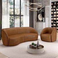 Kit Sofá 4 Lugares Eron 240cm Com Poltrona Giratória Angelina M03 Couríssimo Whisky - Lyam Decor - 1