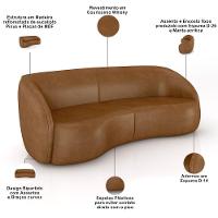 Kit Sofá 4 Lugares Eron 240cm Com Poltrona Giratória Angelina M03 Couríssimo Whisky - Lyam Decor - 5