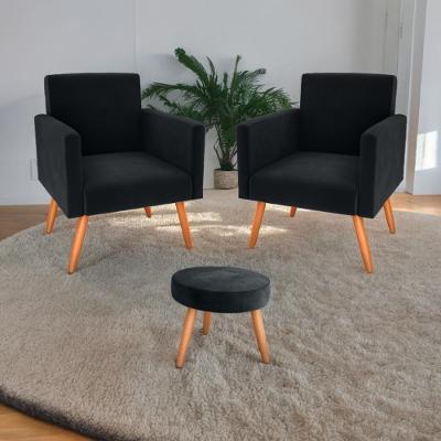 Jogo De Poltronas E Puff Livia Veludo Preto Mais de Casa