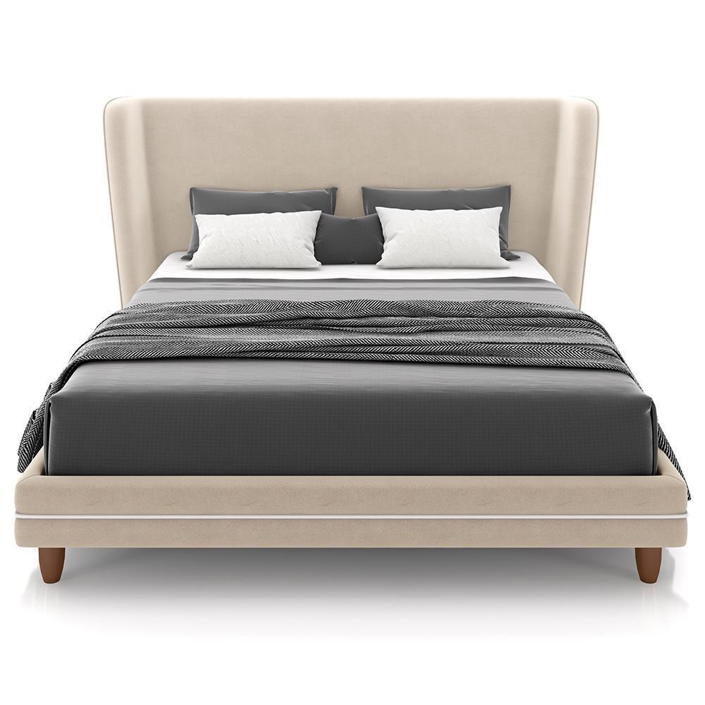 Cabeceira King Nilo 195cm Com Cama Pés Madeira Suném P05 Veludo Bege - Lyam Decor - 3