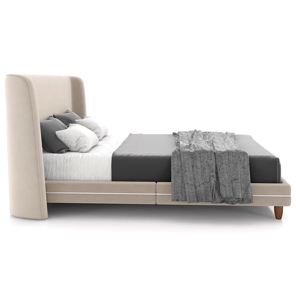 Cabeceira King Nilo 195cm Com Cama Pés Madeira Suném P05 Veludo Bege - Lyam Decor - 10