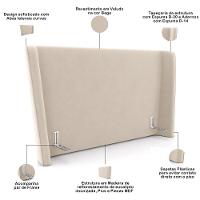 Cabeceira King Nilo 195cm Com Cama Pés Madeira Suném P05 Veludo Bege - Lyam Decor