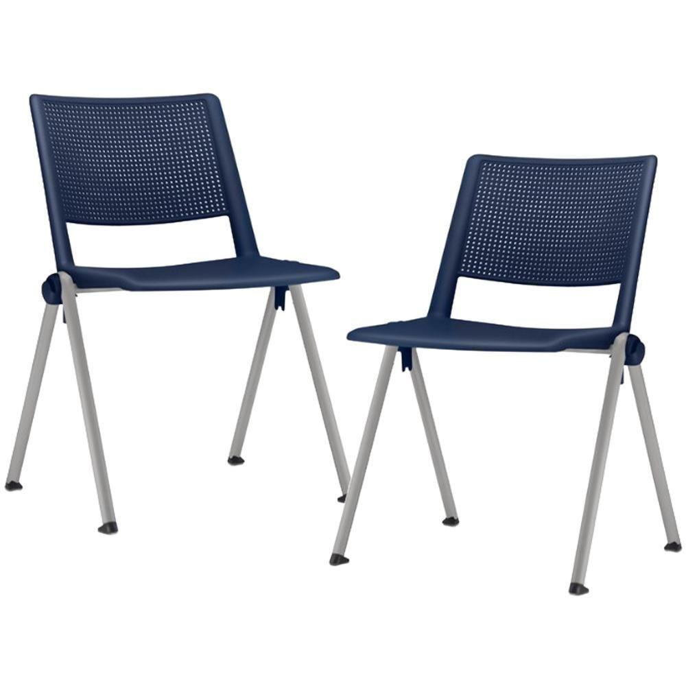 Kit 02 Cadeiras Empilhável Fixa Lift F02 Base Aço Cinza Azul - Lyam Decor - 1