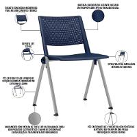 Kit 02 Cadeiras Empilhável Fixa Lift F02 Base Aço Cinza Azul - Lyam Decor - 2