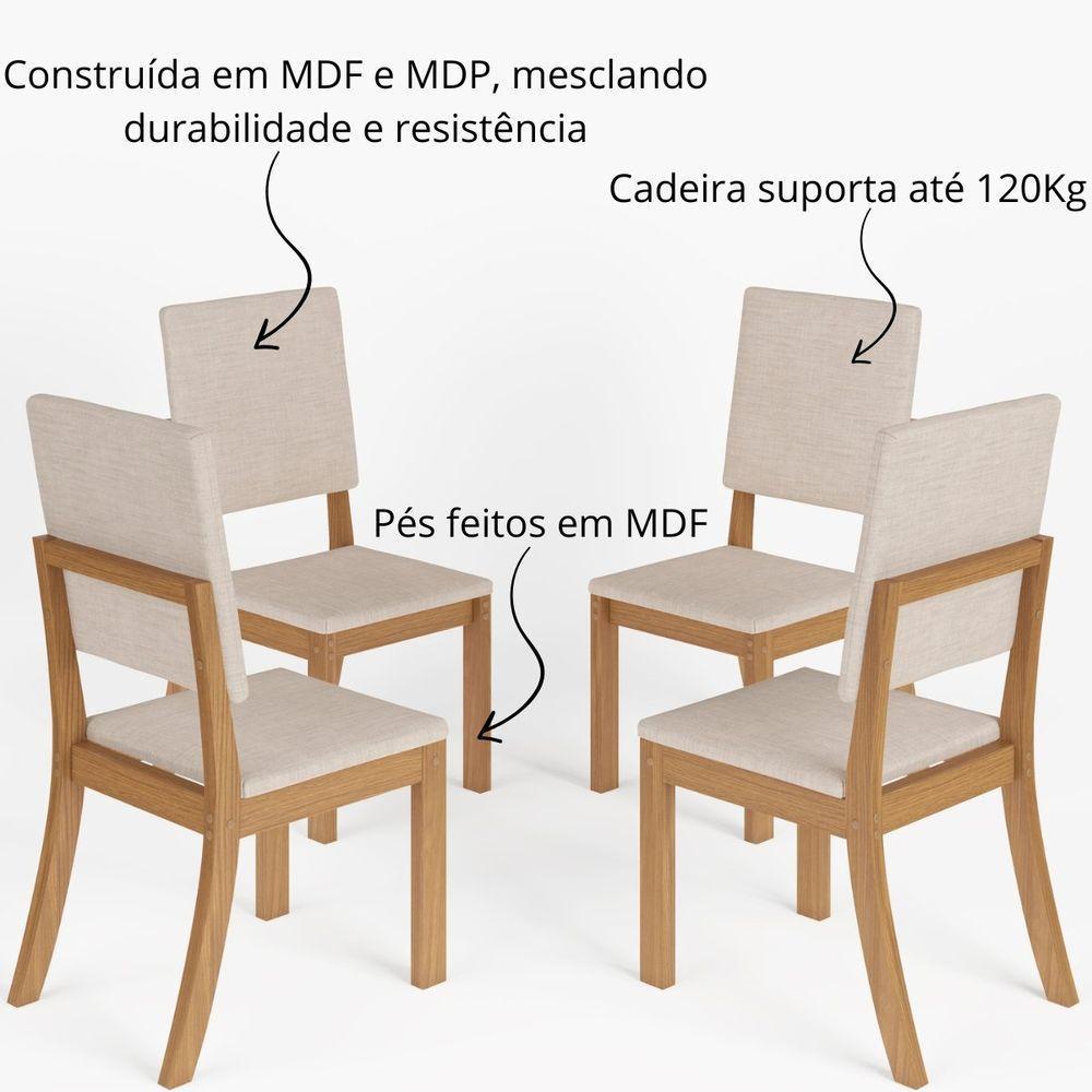 Kit Com 4 Cadeiras De Jantar Milla - Nature - Linho - 4
