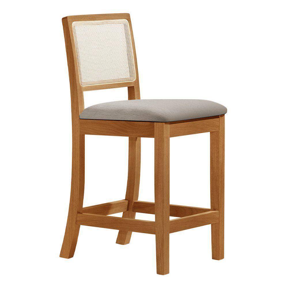 Kit 2 Banquetas Altas Em Tela Sextavadas Assento Estofado Linho Bege Rubi Madeira Maciça Mel - 3