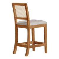 Kit 2 Banquetas Altas Em Tela Sextavadas Assento Estofado Linho Bege Rubi Madeira Maciça Mel