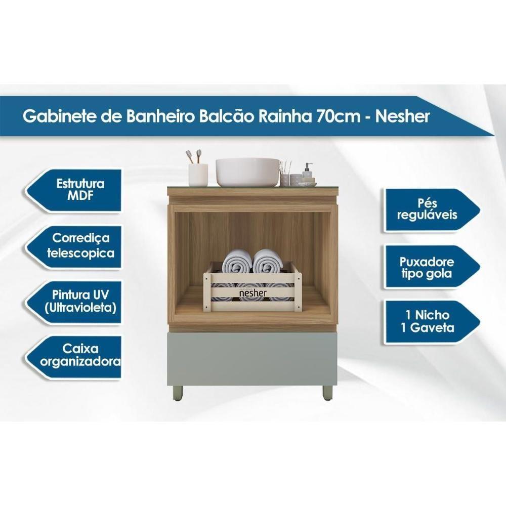 Balcão P- Banheiro Rainha C- 1 Gaveta E 1 Nicho 70cm Nature-verde - Nesher - 2