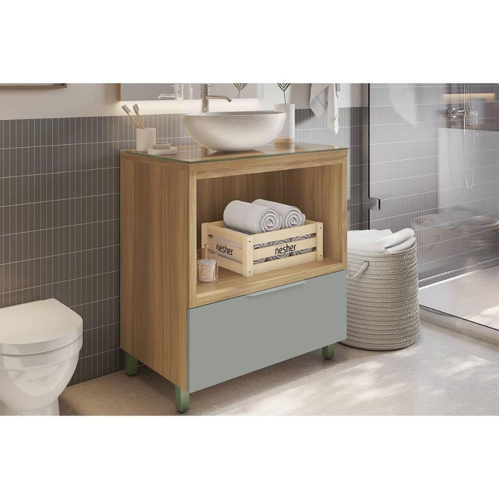 Bancada De Banheiro Balcão Marquesa C- 1 Gaveta E 1 Nicho 80cm Nature-verde - Nesher - 1