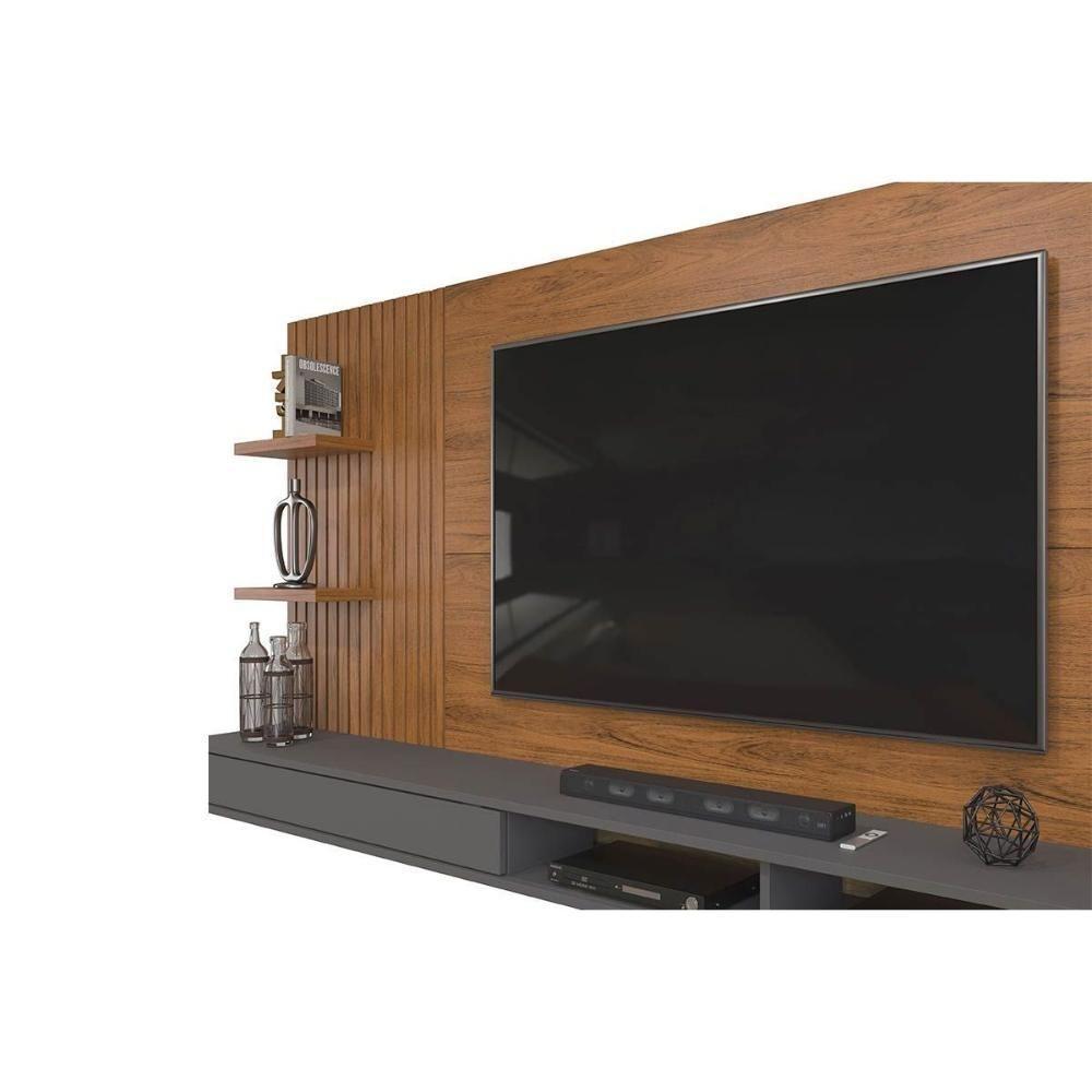 Painel Quarto P- Tv Até 60 Polegadas Bento Ripado C- Prateleiras 190x107cm Cedro-bali - Dj Móveis - 5
