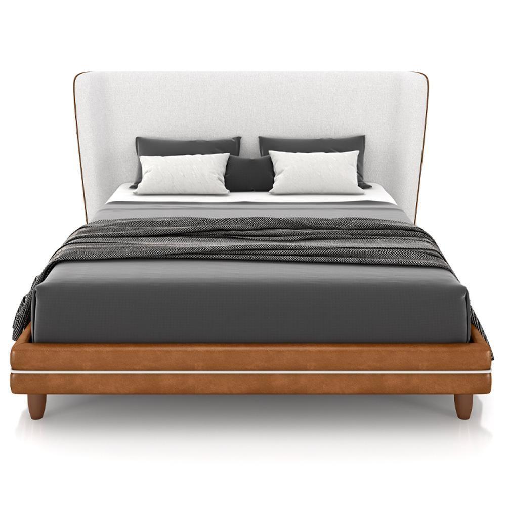 Cabeceira Queen Nilo 160cm Com Cama Pés Madeira Suném P05 Couríssimo Whisky Bouclê Cru - Lyam Decor - 3