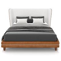 Cabeceira Queen Nilo 160cm Com Cama Pés Madeira Suném P05 Couríssimo Whisky Bouclê Cru - Lyam Decor - 3