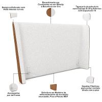 Cabeceira Queen Nilo 160cm Com Cama Pés Madeira Suném P05 Couríssimo Whisky Bouclê Cru - Lyam Decor