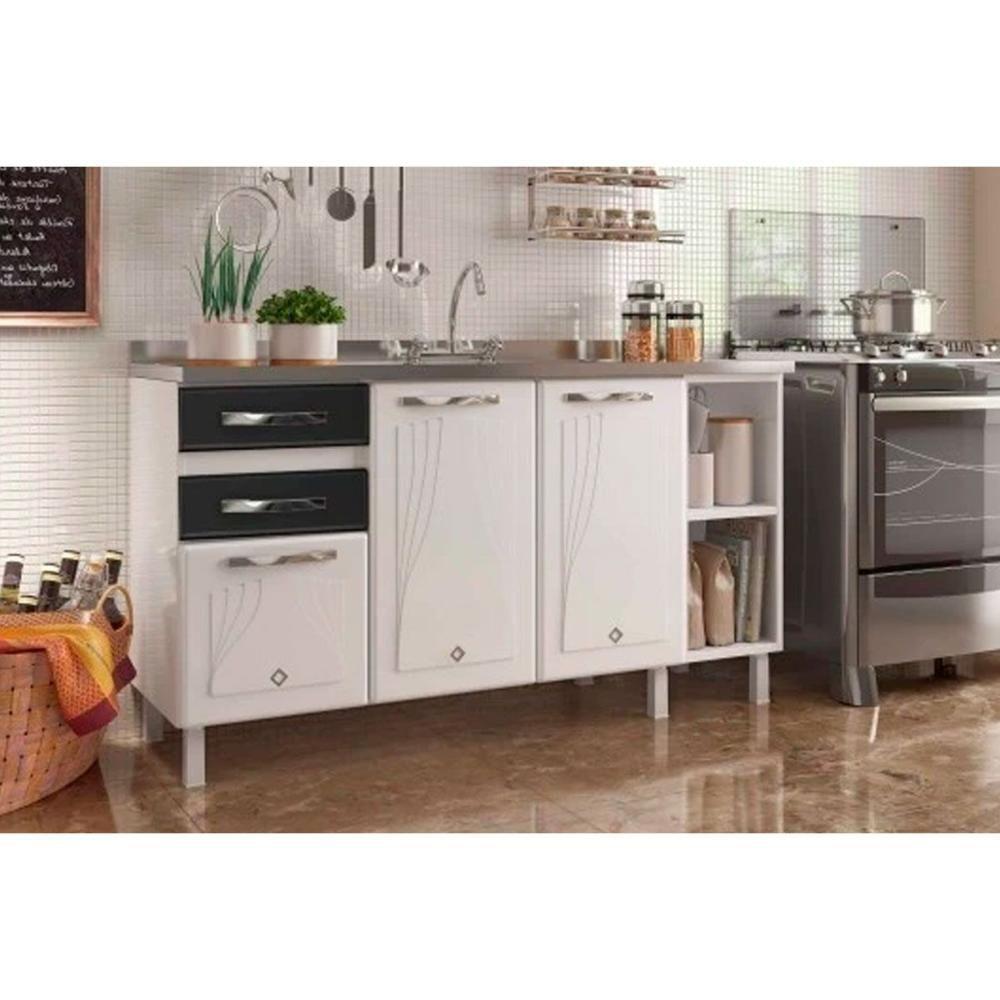 Balcão De Cozinha Modulado Star New 3 Portas E 2 Gavetas Sem Tampo 150cm Preto Telasul - 1