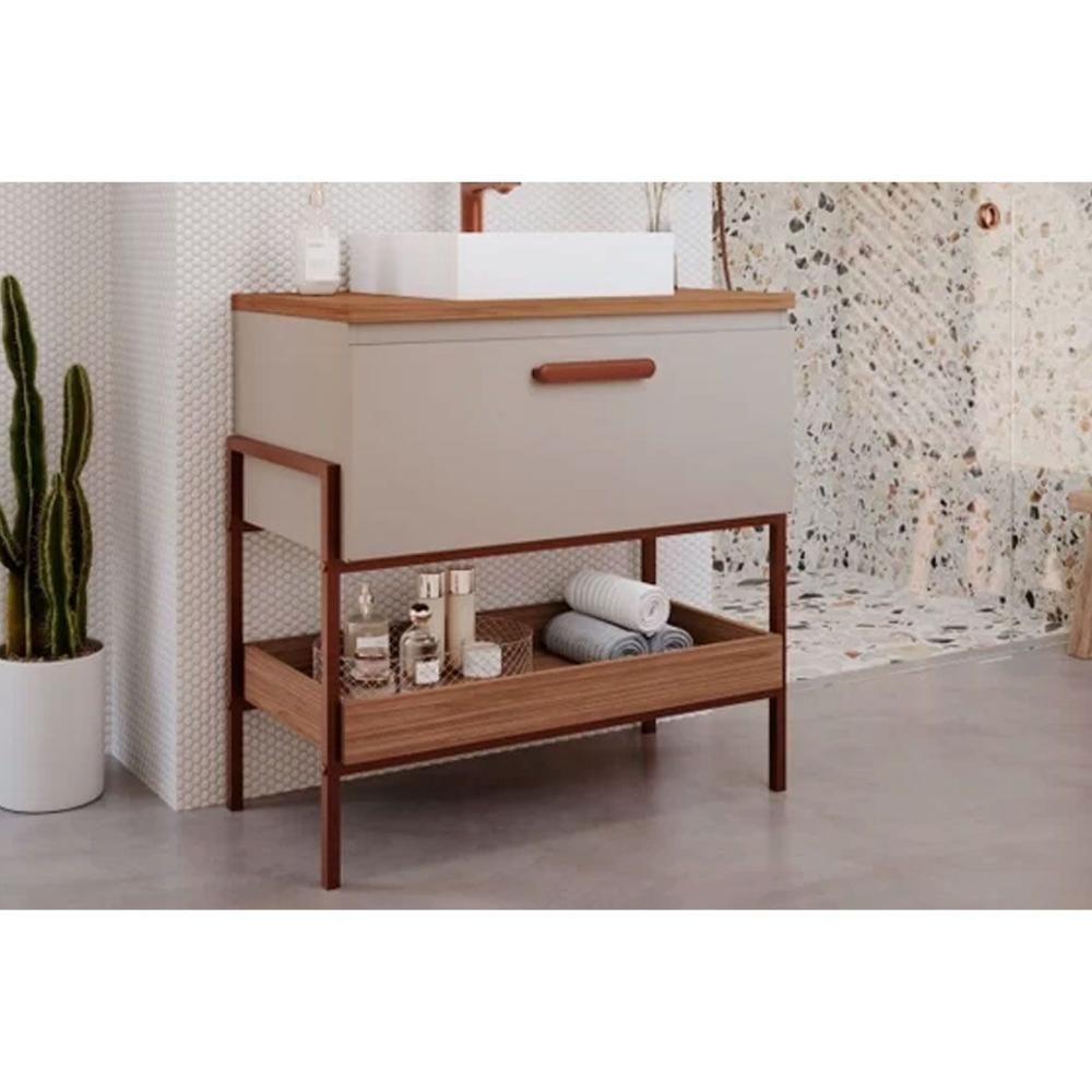 Balcão P- Banheiro Portinari 1 Porta C- Cuba 80cm Cappuccino-freijo - Mgm - 1