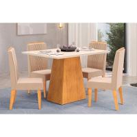 Cozinha Completa Dulce Tampo Madeirado Com Vidro Reto 120x90cm E 4 Cadeiras Lia Cedro Off White Suede Kraft - 1